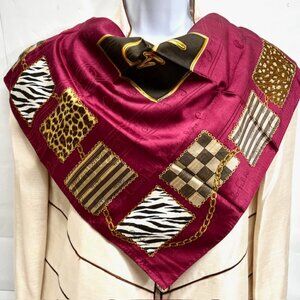 Vintage Carlos FALCHI Silk Satin Mini Scarf 23"x23" bugendy brown block logo (41